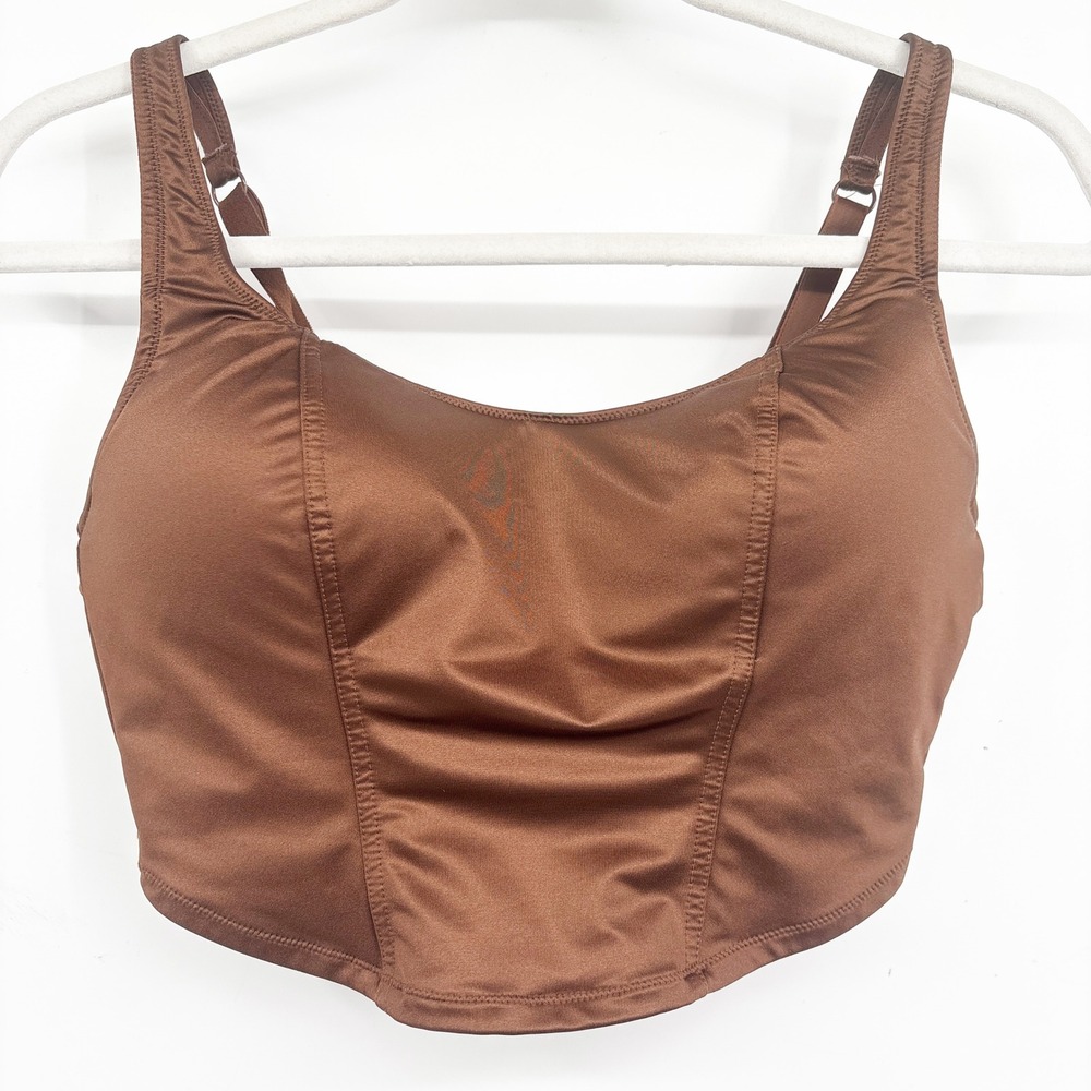 PINK Victoria's Secret Womens Mocha Brown Satin Longline Bra Corset Size L